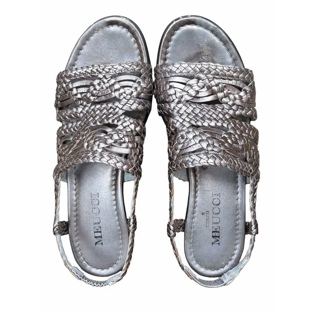 VTG SESTO MEUCCI Italian Leather Slingback Sandals Braided Shoes Pewter Gray 5.5